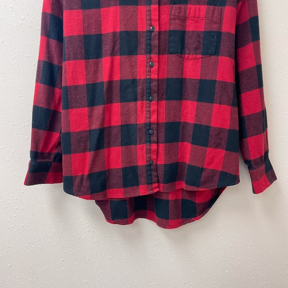 Madewell Oversized Ex-Boyfriend Buffalo Plaid Red Black Flannel Shirt - Picture 4 of 8